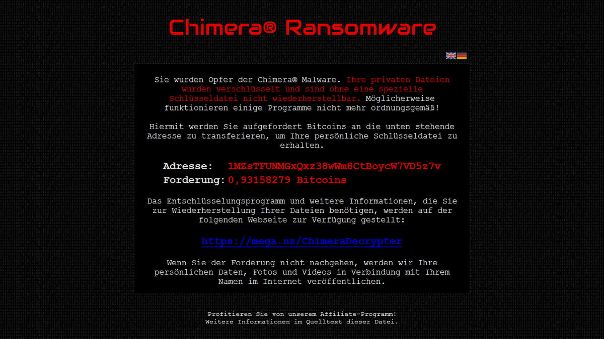 Entfernen Sie Chimera Ransomware
