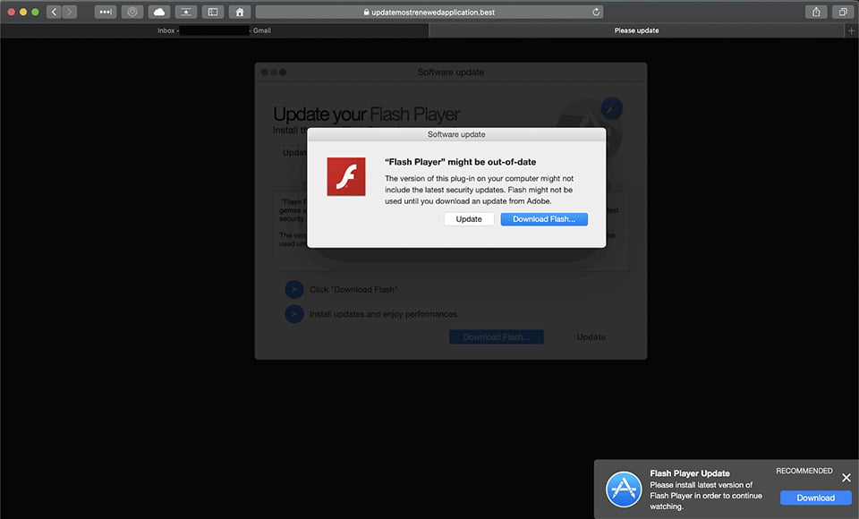 Falsches Adobe Flash Player-Update